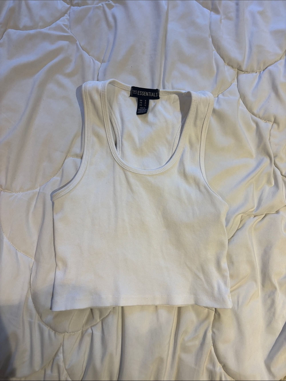 ESSENTIALS White Ribbed Cropped Tank Top